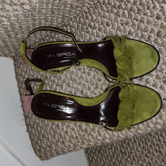 VIA SPIGA MADE IN ITALY REAL LEATHER SUEDE OLIVE ANKLE STRAPLOW HEEL PUM… - Picture 6 of 8
